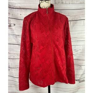 Toni Morgan Zip Up Jacket Women M Long Sleeve Stretch Red Cutout Lightweight
